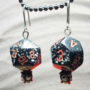 Black and Red Gamer Dice Earrings